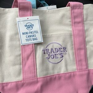 Trader Joe's Pink and Cream Canvas Tote Bag